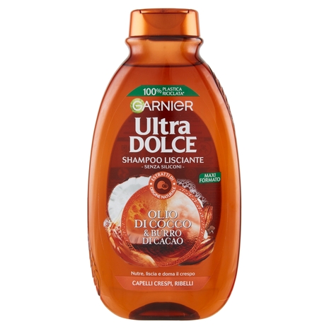 Garnier Ultra Dolce Shampoo all' Olio di Cocco e Burro di Cacao per capelli lisci, 300 ml